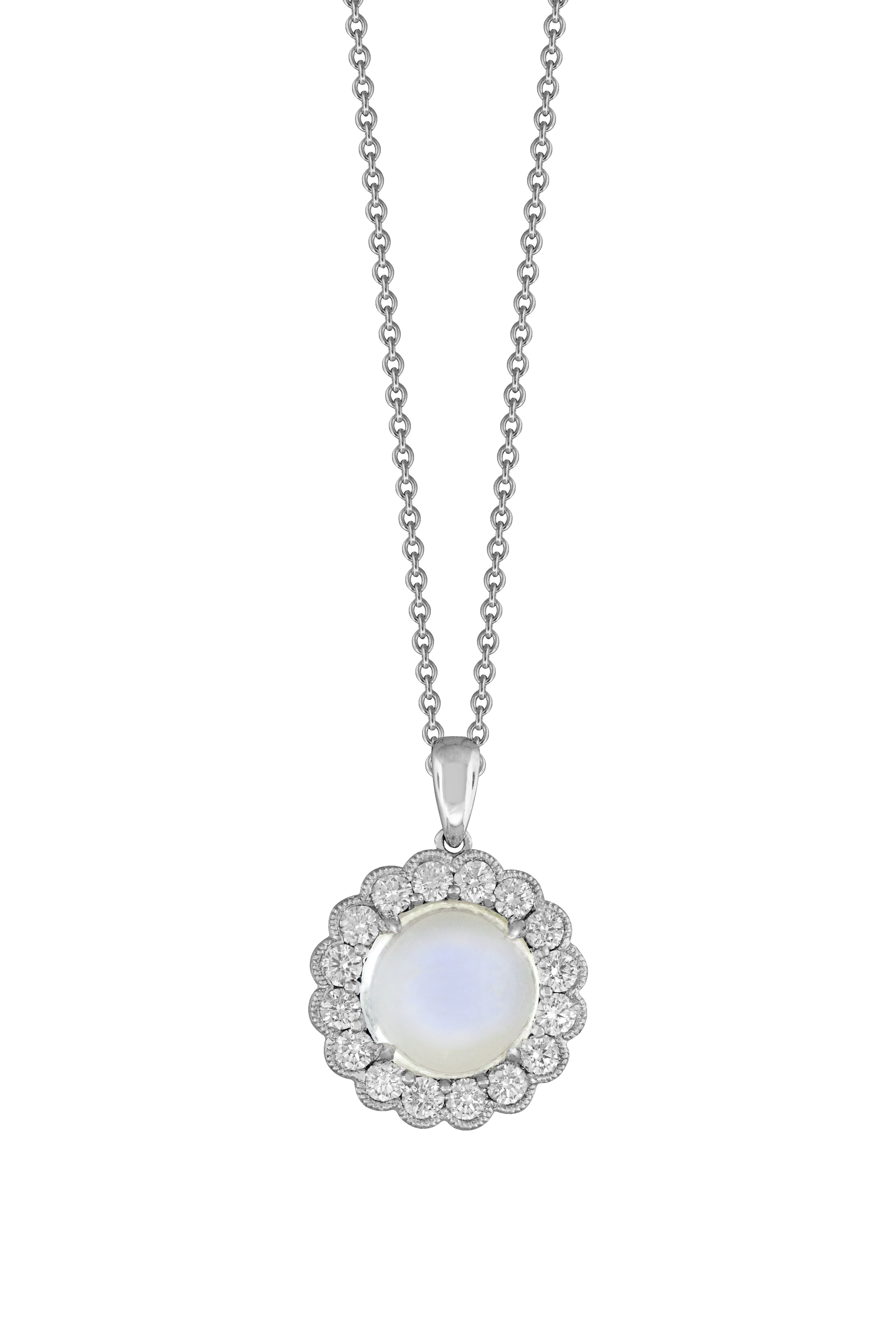 Moonstone and 3/5ctw Diamond Halo White Gold Pendant Necklace