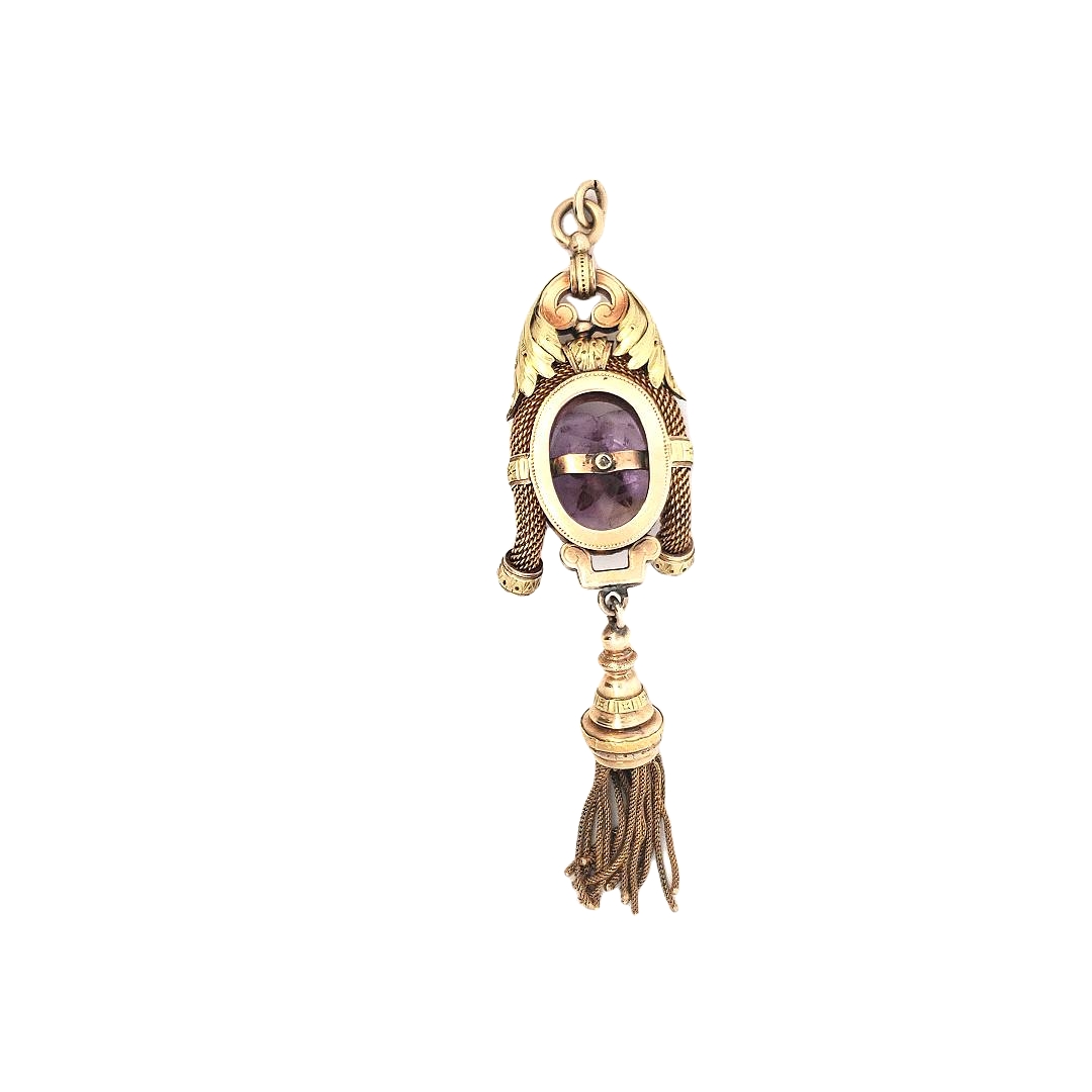 Antique Victorian Amethyst and Pearl Mourning Tassle Pendant