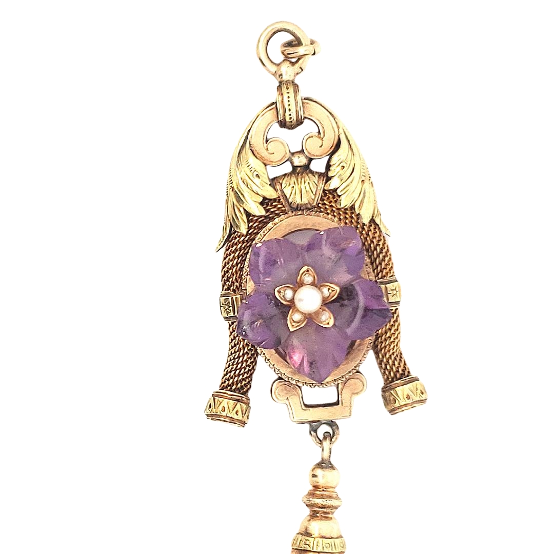 Antique Victorian Amethyst and Pearl Mourning Tassle Pendant