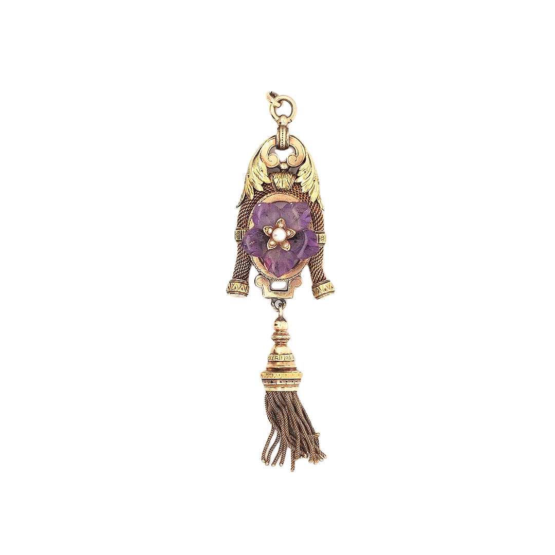 Antique Victorian Amethyst and Pearl Mourning Tassle Pendant