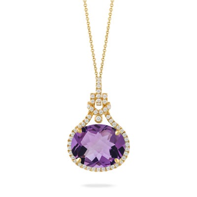 Amethyst and 3/20ctw Diamond Halo Yellow Gold Pendant