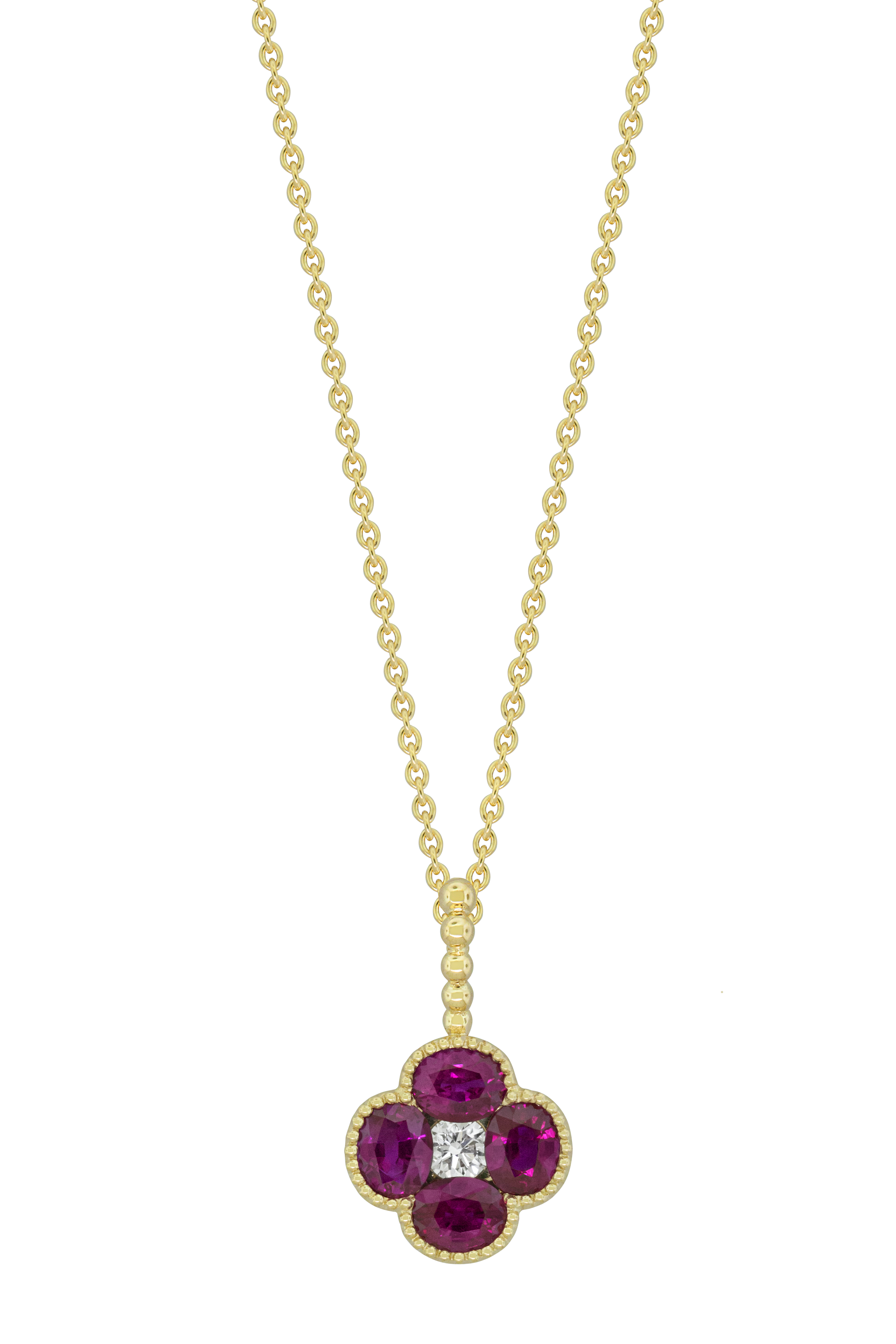 Yellow Gold ruby and 1/10ct Diamond Pendant Necklace