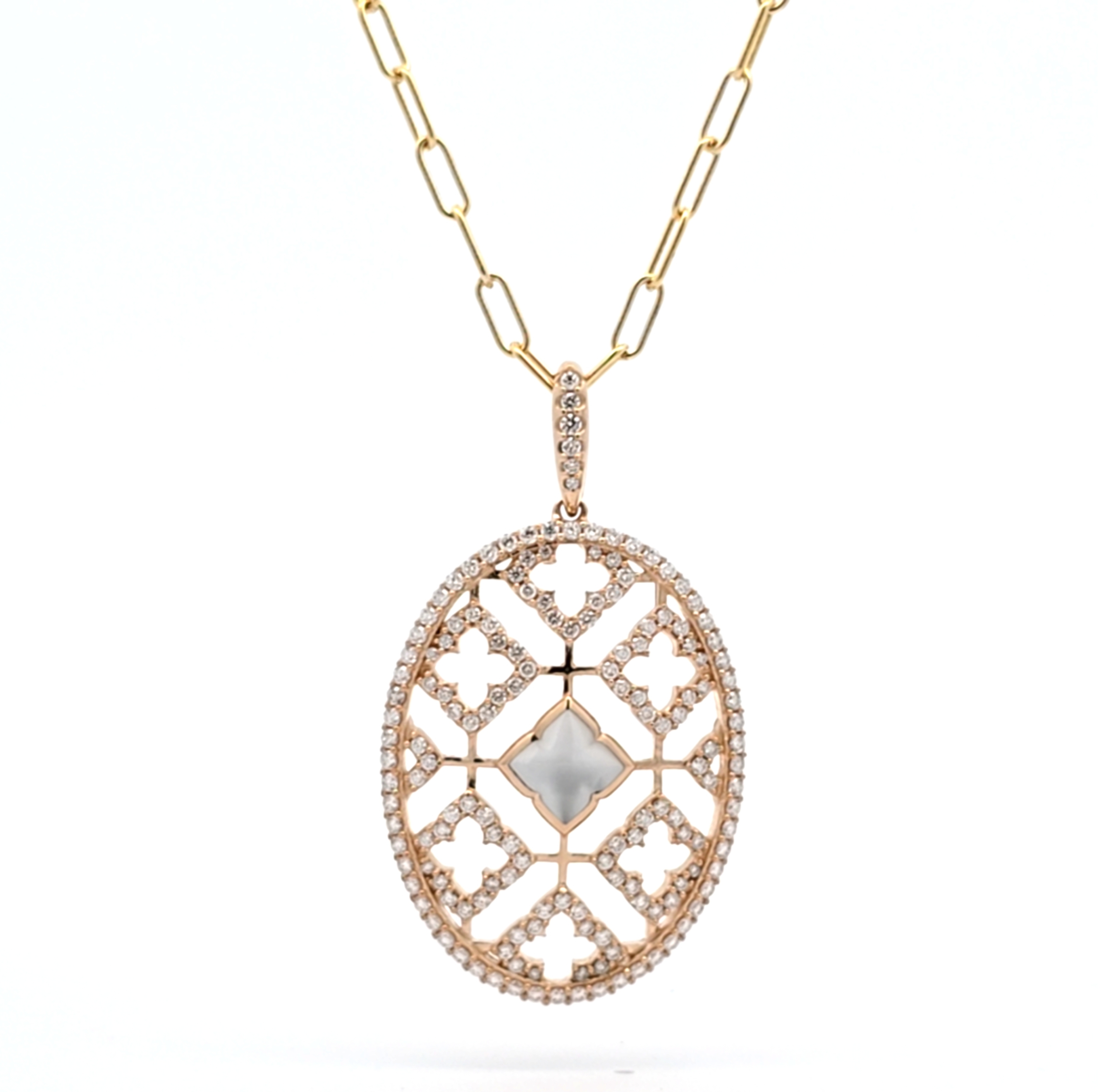 KABANA Diamond and Mother of Pearl Yellow Gold Pendant Necklace l 18 inches