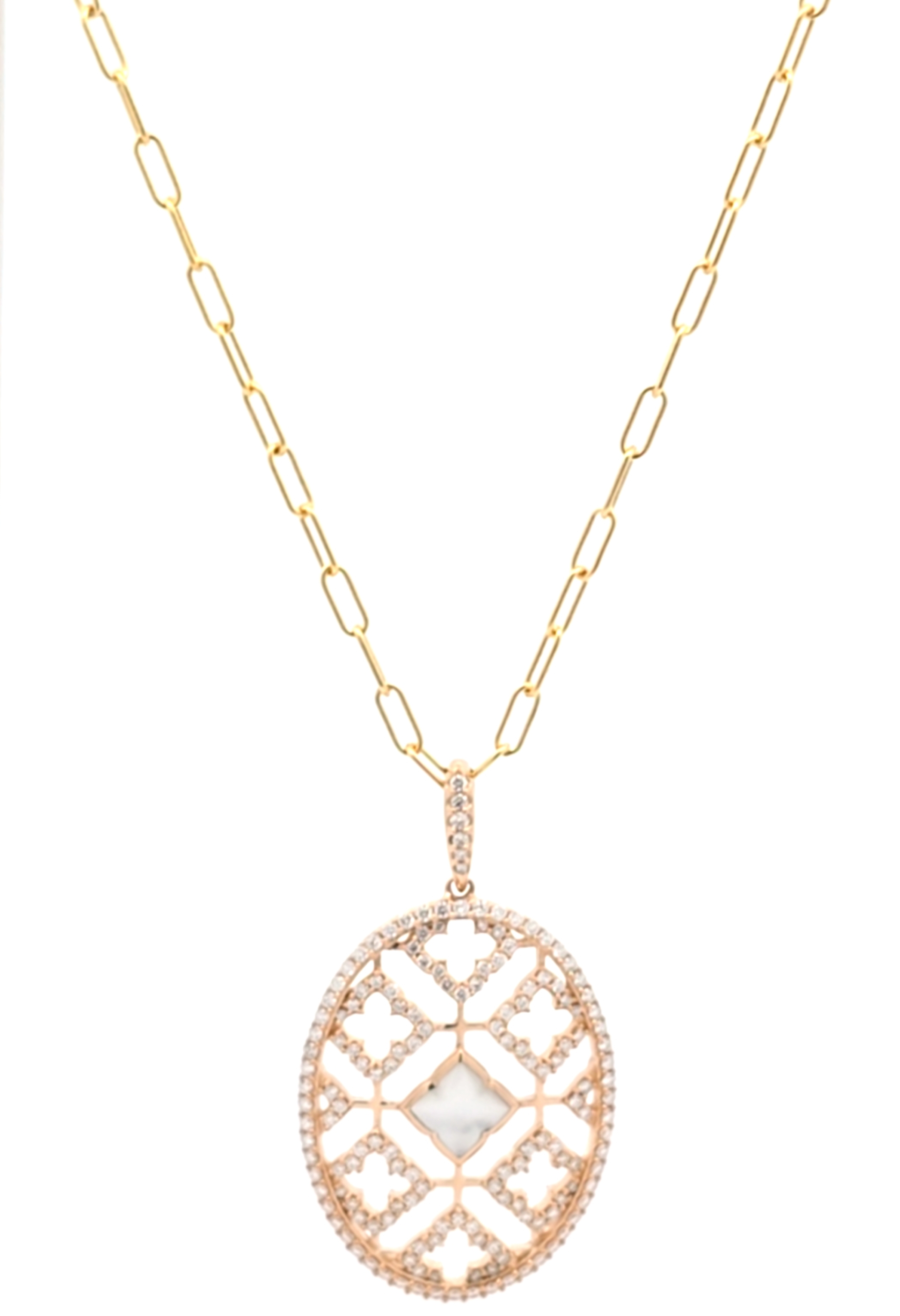 KABANA Diamond and Mother of Pearl Yellow Gold Pendant Necklace l 18 inches
