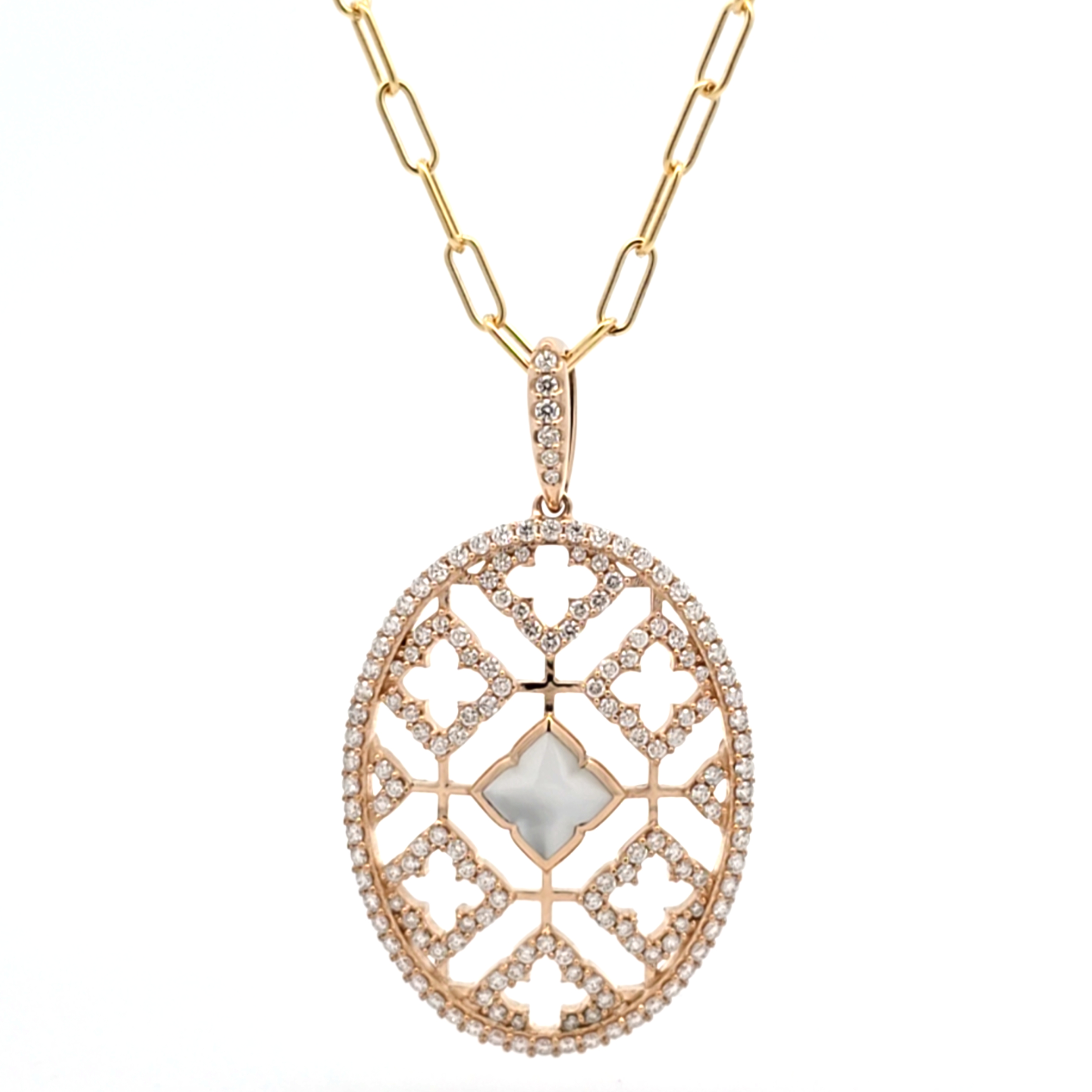 KABANA Diamond and Mother of Pearl Yellow Gold Pendant Necklace l 18 inches