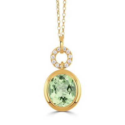 DOVES Mint Mojito Oval-cut Green Amethyst and 1/5ctw Diamonds in 18k Yellow Gold Pendant Necklace