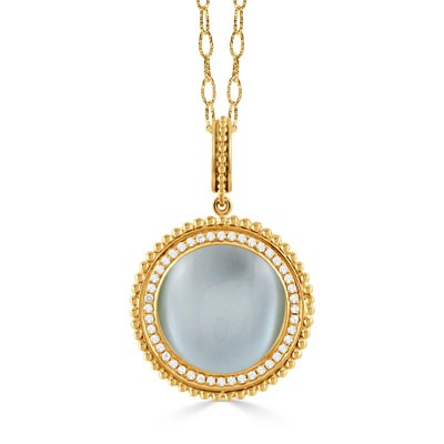 DOVES Blue Topaz and 3/20ctw Diamond Pendant Necklace in 18k Yellow Gold l JUSTINIAN