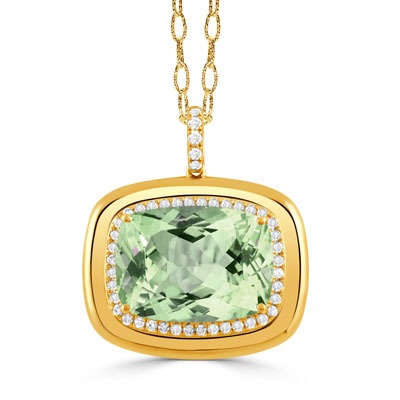 DOVES Green Amethyst and 1/3ctw Diamonds in 18k Yellow Gold Pendant Necklace