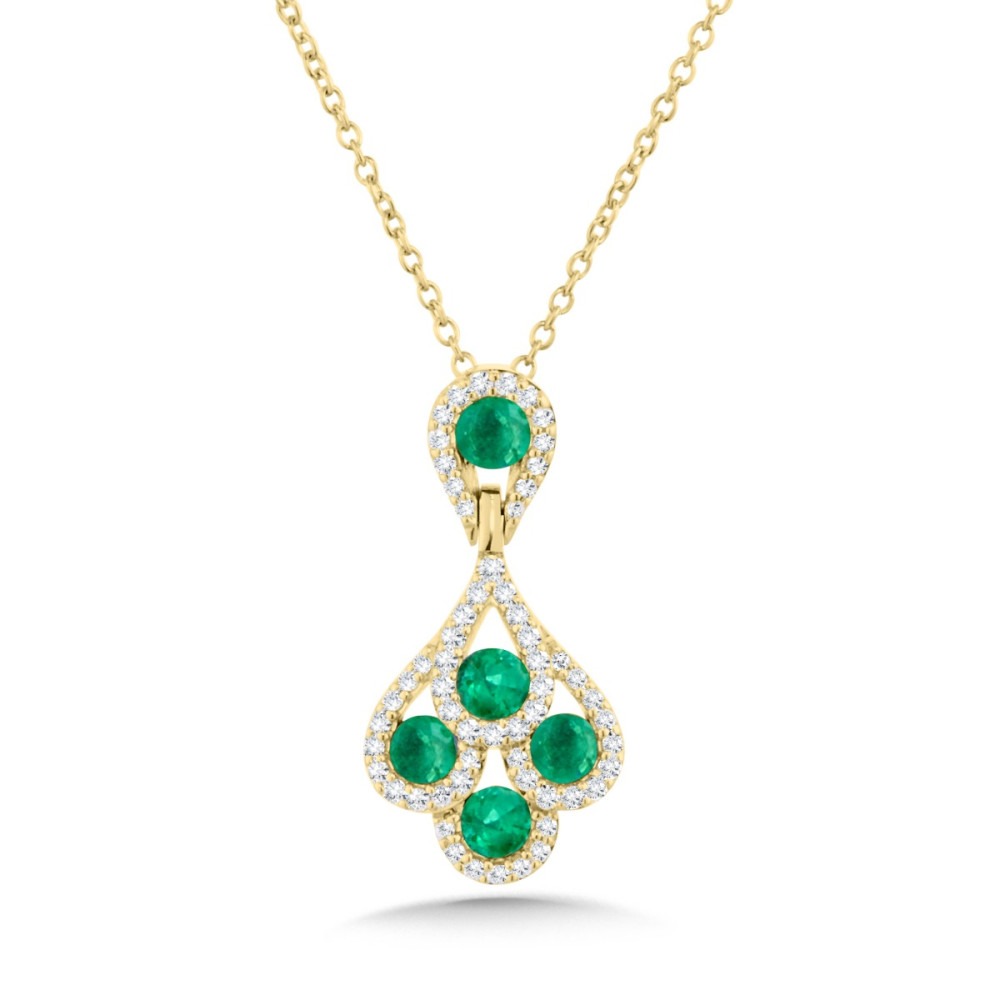 Yellow Gold Emerald and Diamond Pendant Necklace l 18 inches