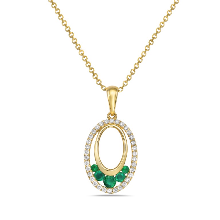 Yellow Gold Emerald and Diamond Pendant Necklace l 18 inches