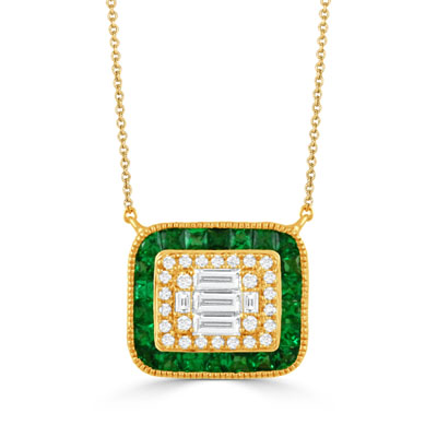 Yellow Gold Diamond and Tsavorite Pendant Necklace