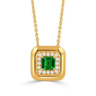 Yellow Gold Diamond and Tsavorite Pendant Necklace l 18 inches
