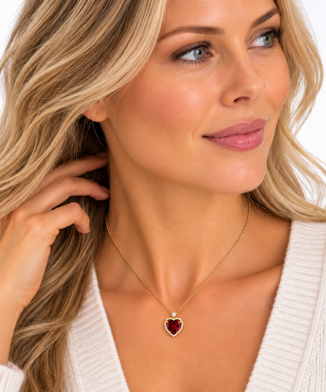 Yellow Gold 1/5ctw Diamond and Garnet Heart Pendant Necklace l 18 inches