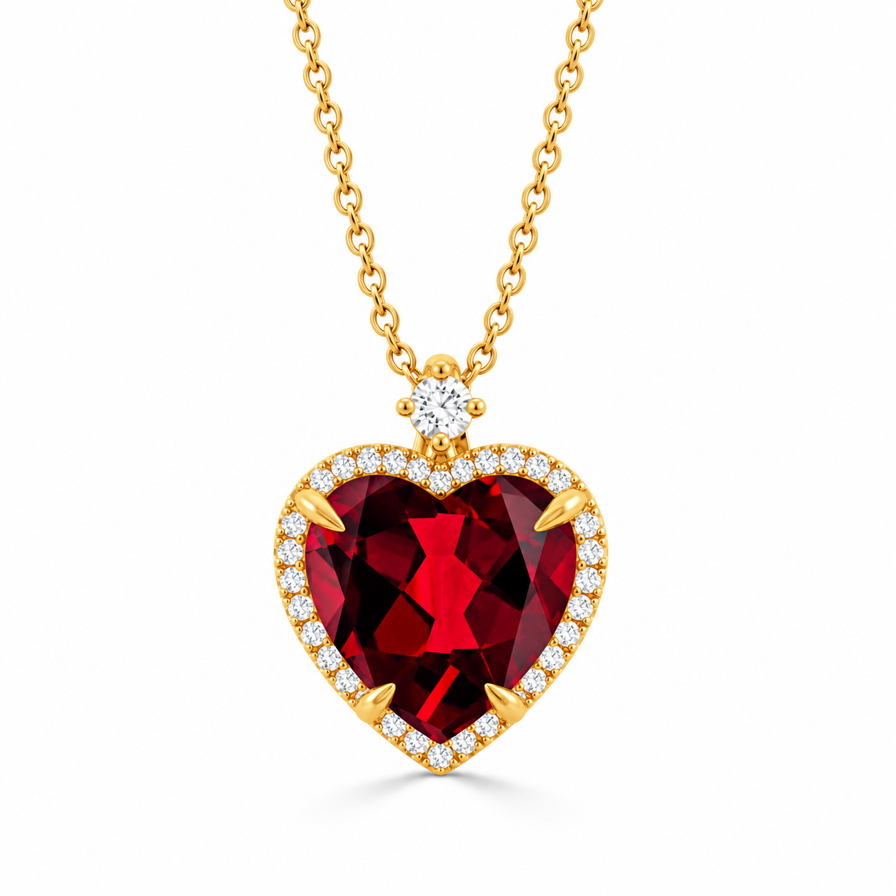Yellow Gold 1/5ctw Diamond and Garnet Heart Pendant Necklace l 18 inches