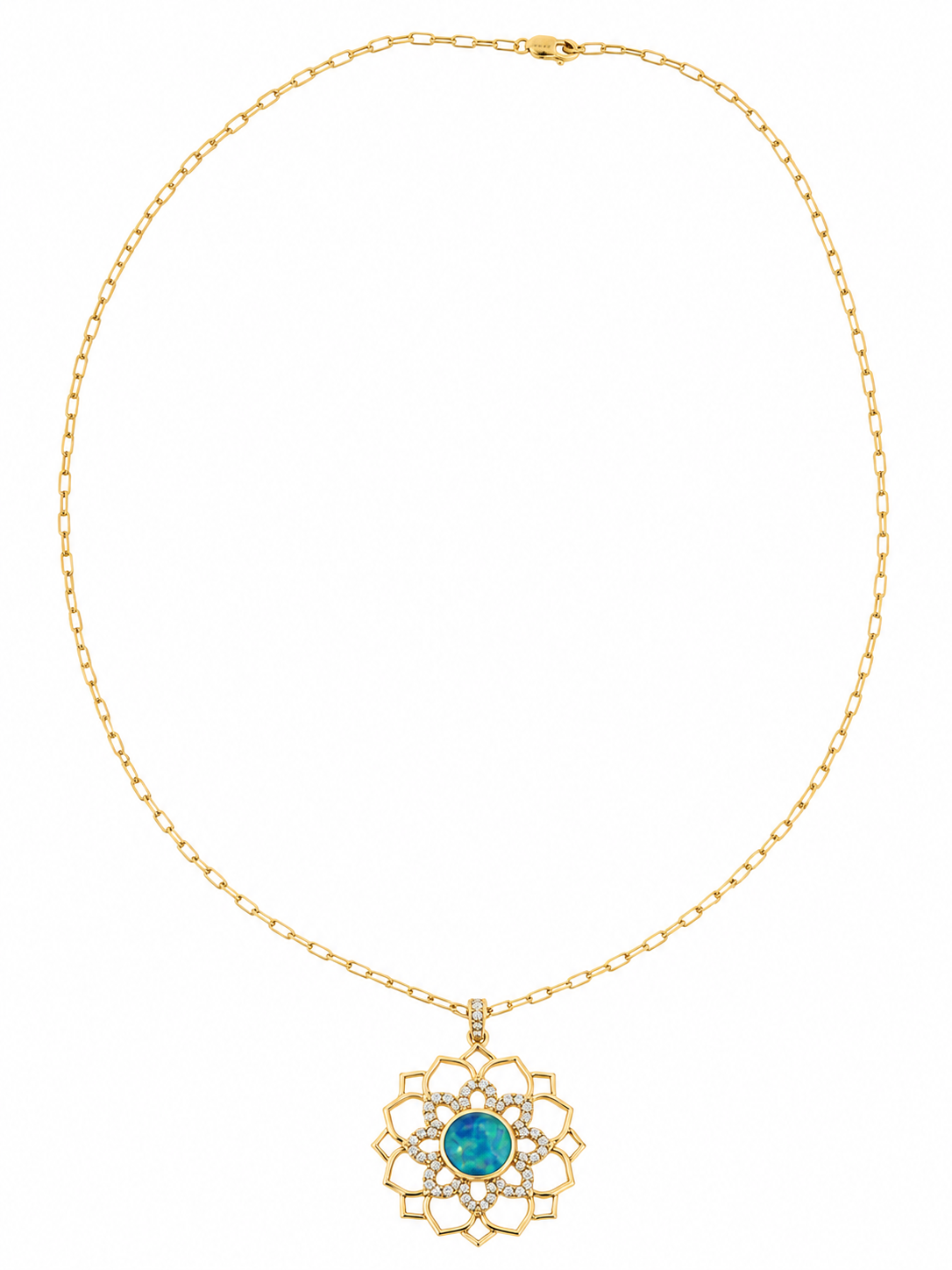 Yellow Gold 1/4ctw Diamond and Opal Pendant Necklace Lotus Collection l KABANA