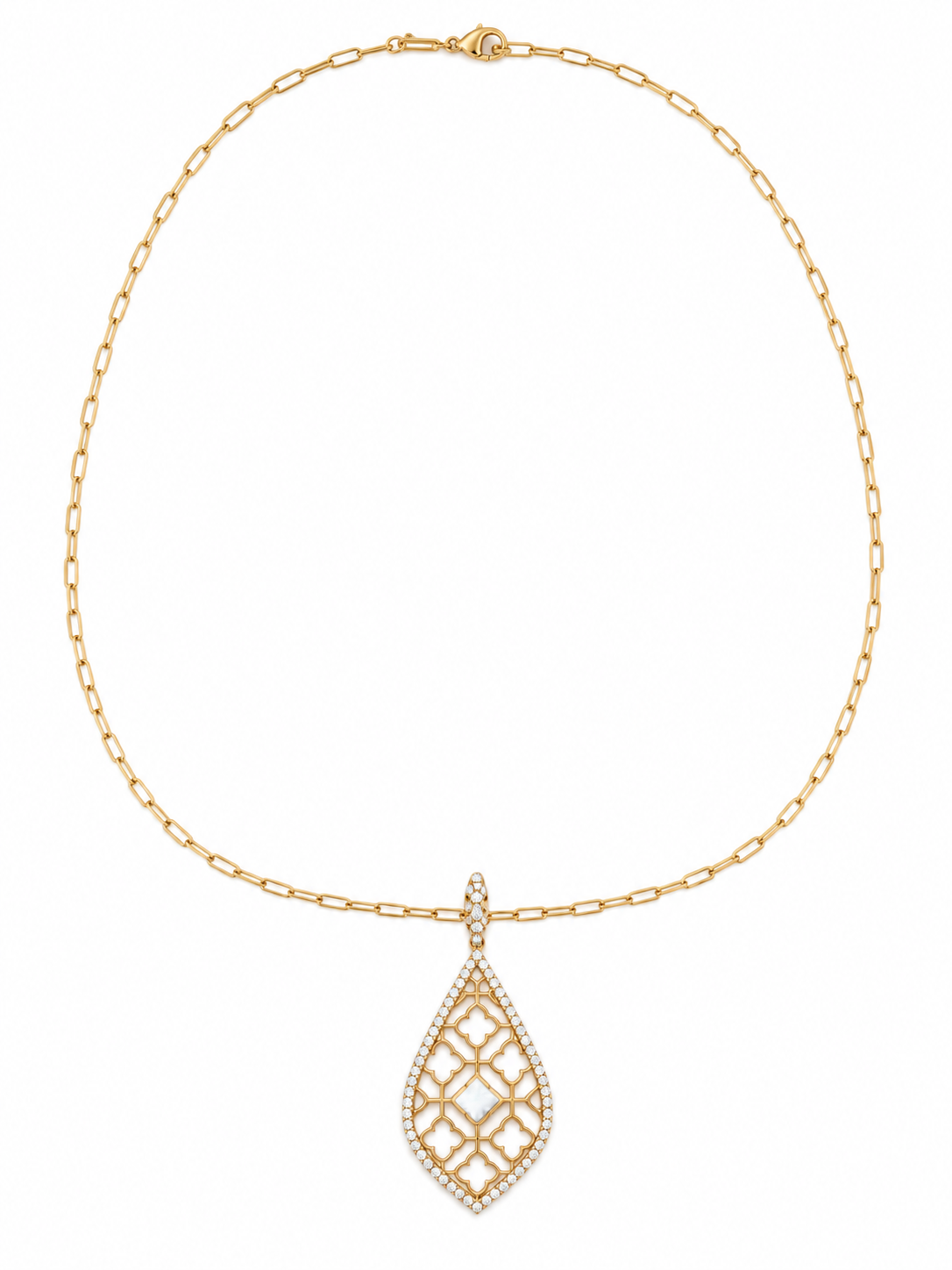 Yellow Gold 1/2ctw Diamond and Mother-of-Pearl Pendant Necklace Alhambra Collection l KABANA