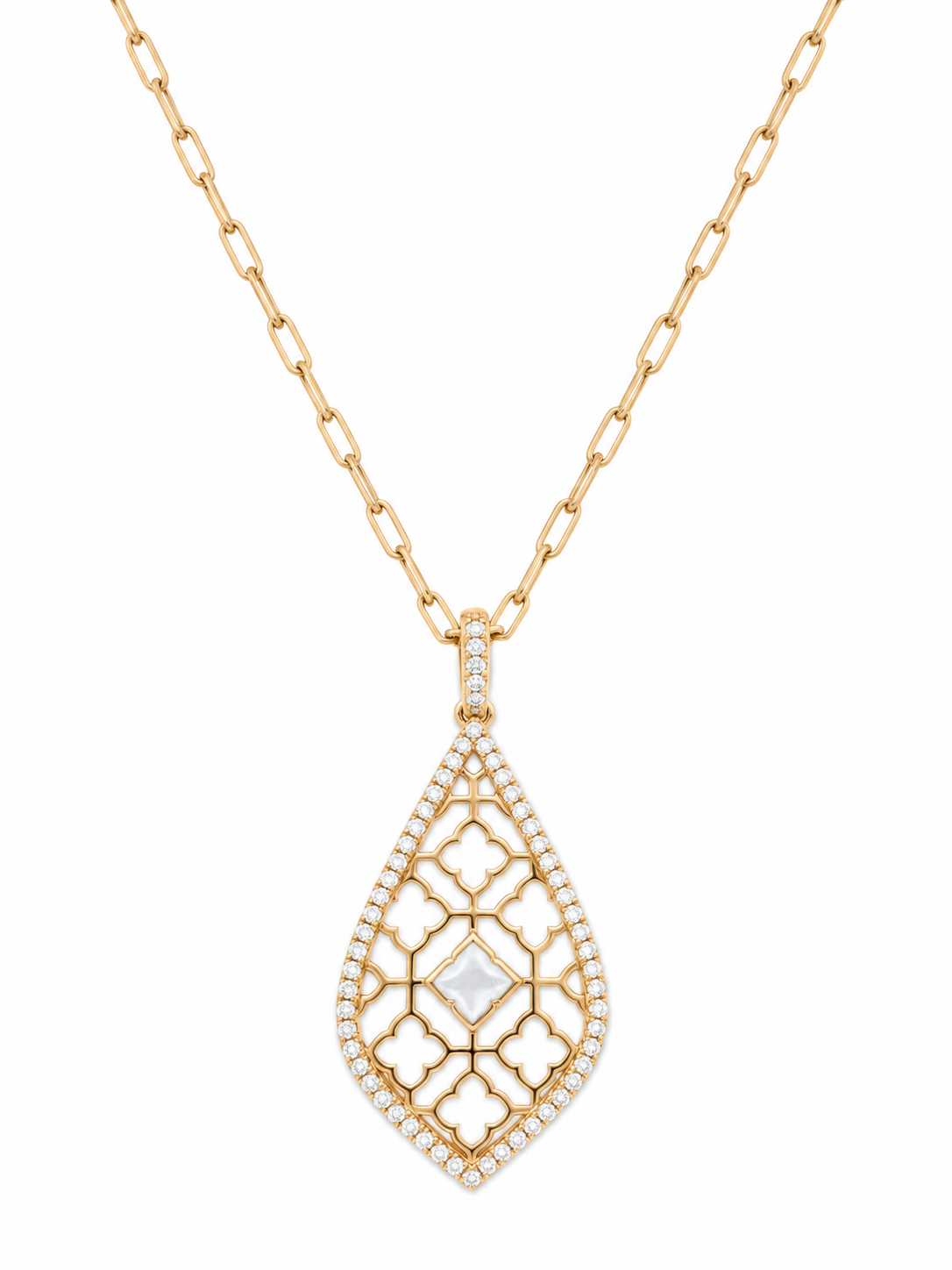 Yellow Gold 1/2ctw Diamond and Mother-of-Pearl Pendant Necklace Alhambra Collection l KABANA