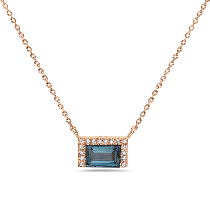 London Blue Topaz Diamond Bar Necklace Small