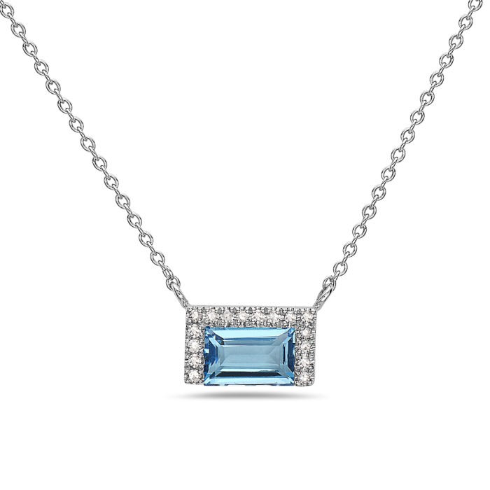 Swiss Blue Topaz and Diamond Bar Necklace Small