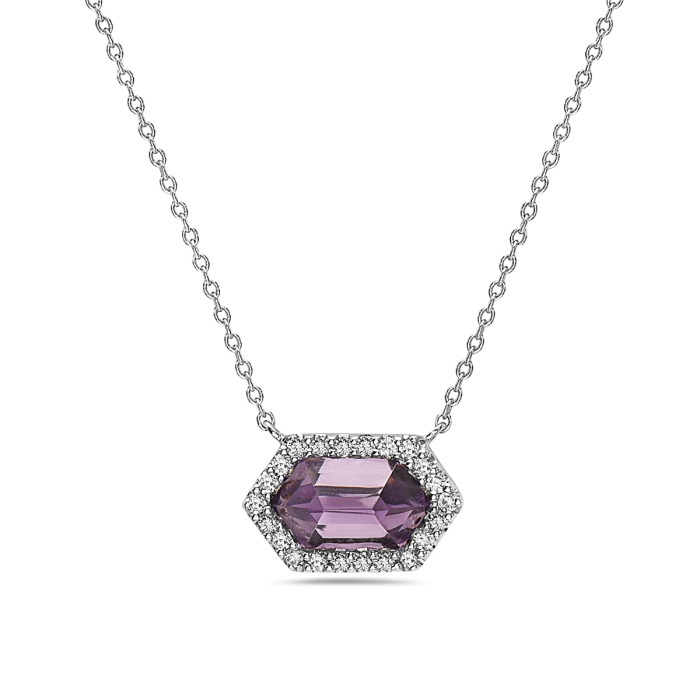 Amethyst and Diamond Halo Necklace Small