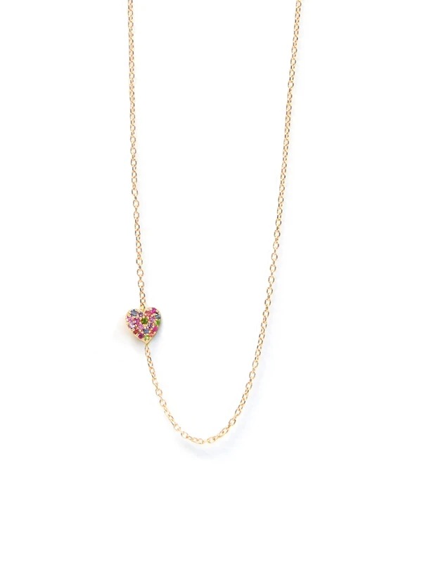 Yellow Gold Rainbow Sapphire Anzie Heart Necklace