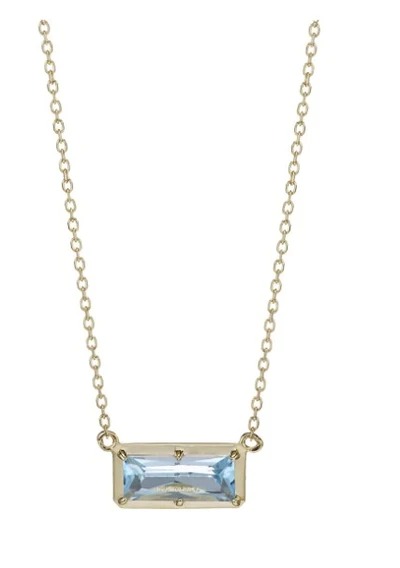 Yellow Gold Anzie Classique Sky Blue Topaz Baguette Necklace