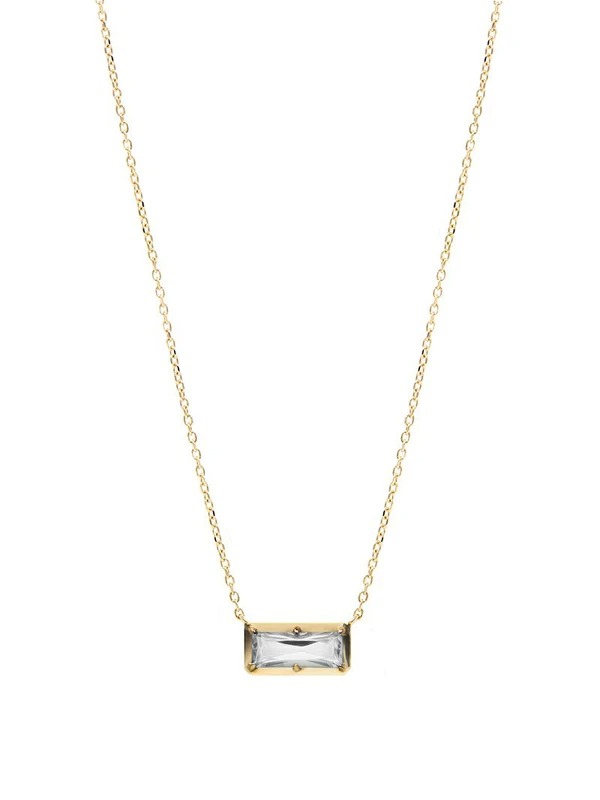 Yellow Gold Anzie Classique Carre White Topaz Baguette Necklace
