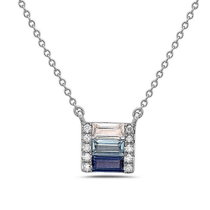 White Gold Sapphire Diamond Topaz Necklace Small