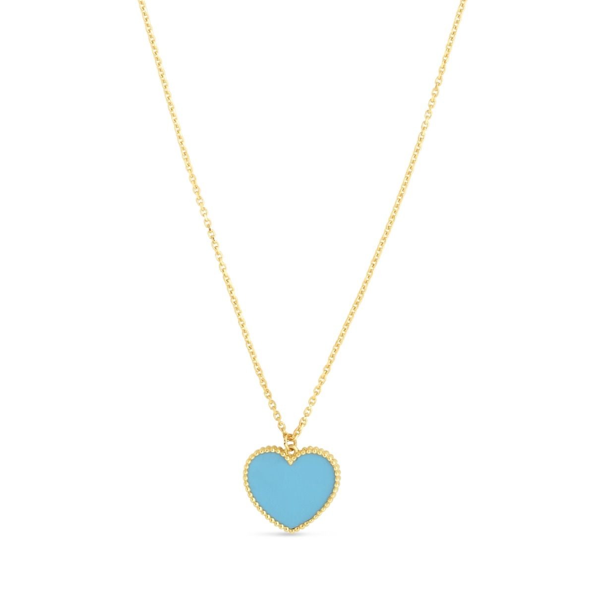 Yellow Gold Turquoise Heart Necklace l 18 inches