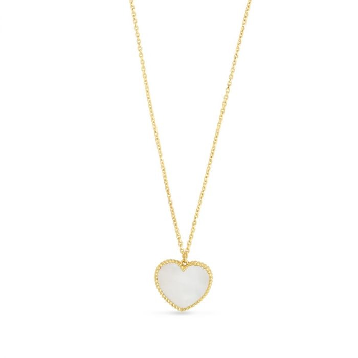 Yellow Gold Mother of Pearl Heart Necklace l 18 inches