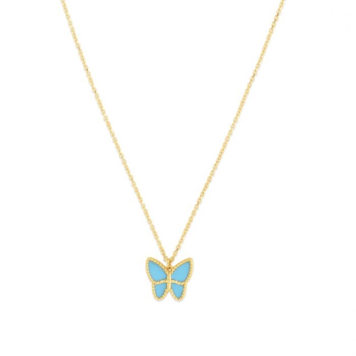 Yellow Gold Turquoise Butterfly Necklace l 18 inches