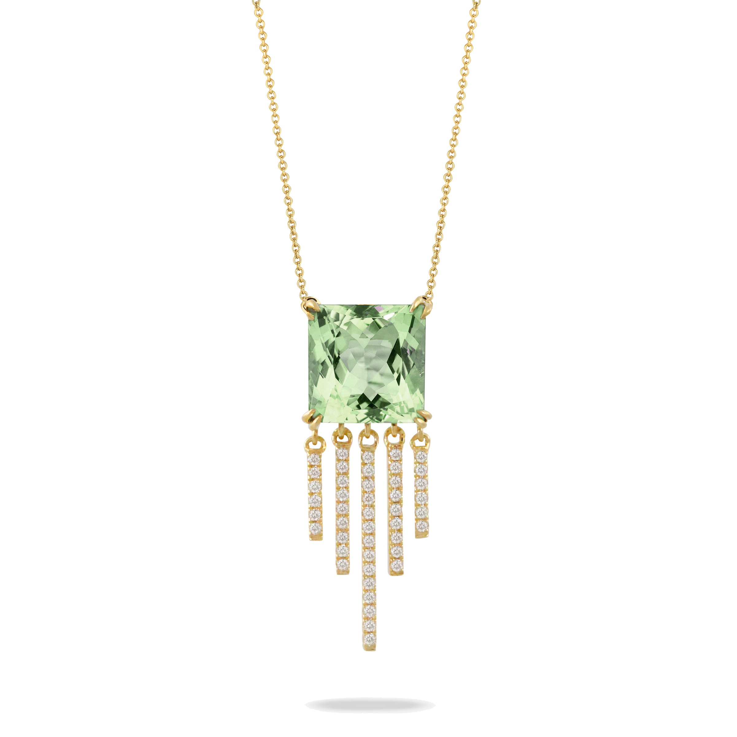 Doves by Doron Paloma 1/4ctw Diamond Tassel Green Amethyst Yellow Gold Pendant | Mint Mojito