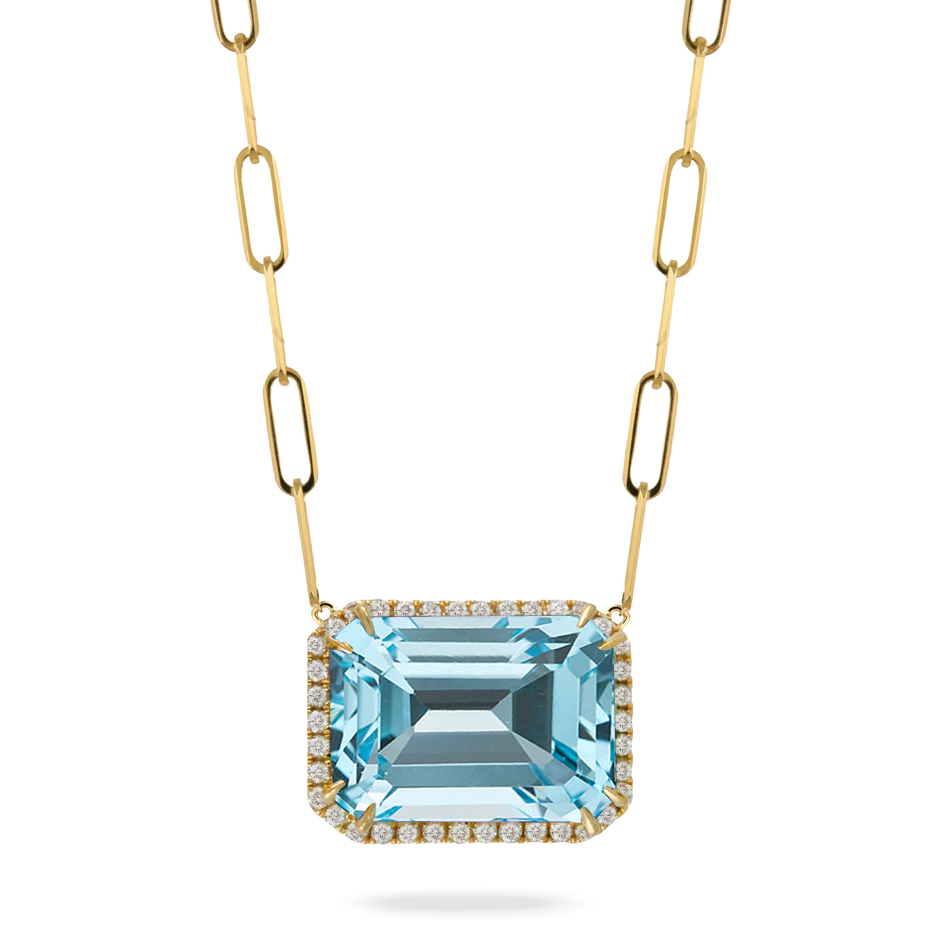 DOVES 1/5ctw Diamond Halo and Sky Blue Topaz Yellow Gold Pendant Necklace | Sky Blue