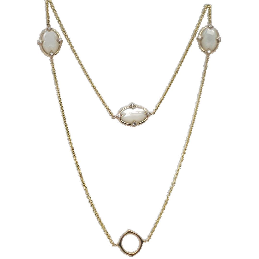 Yellow Gold Diamond and Mother of Pearl Station Chain Necklace l KABANA