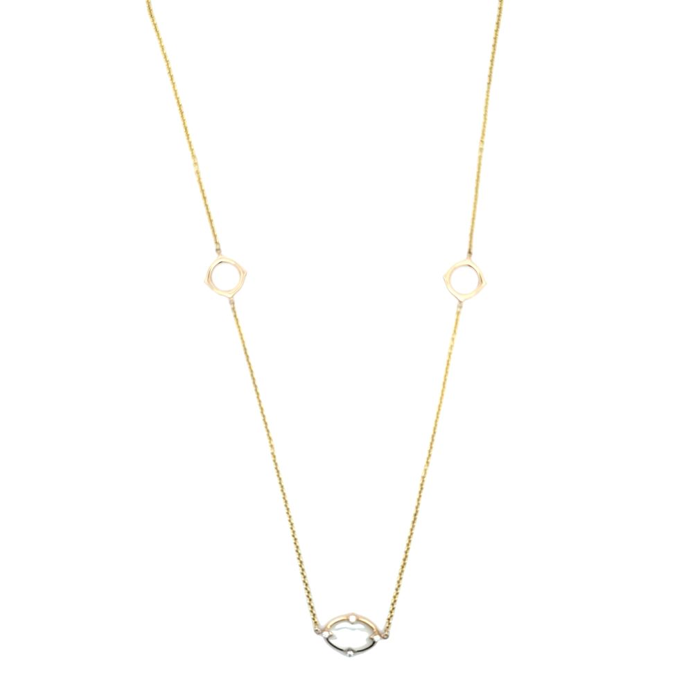 Yellow Gold Diamond and Mother of Pearl Station Chain Necklace l KABANA