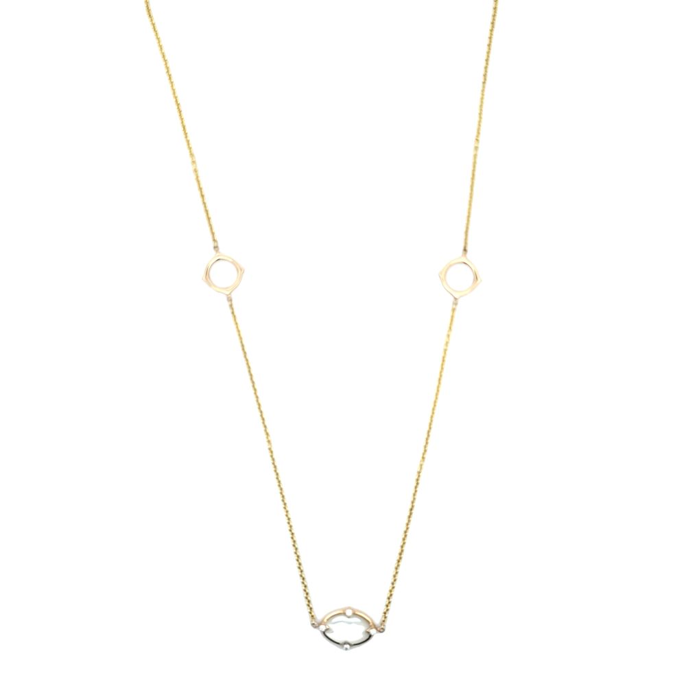 Yellow Gold Diamond and Mother of Pearl Station Chain Necklace l KABANA