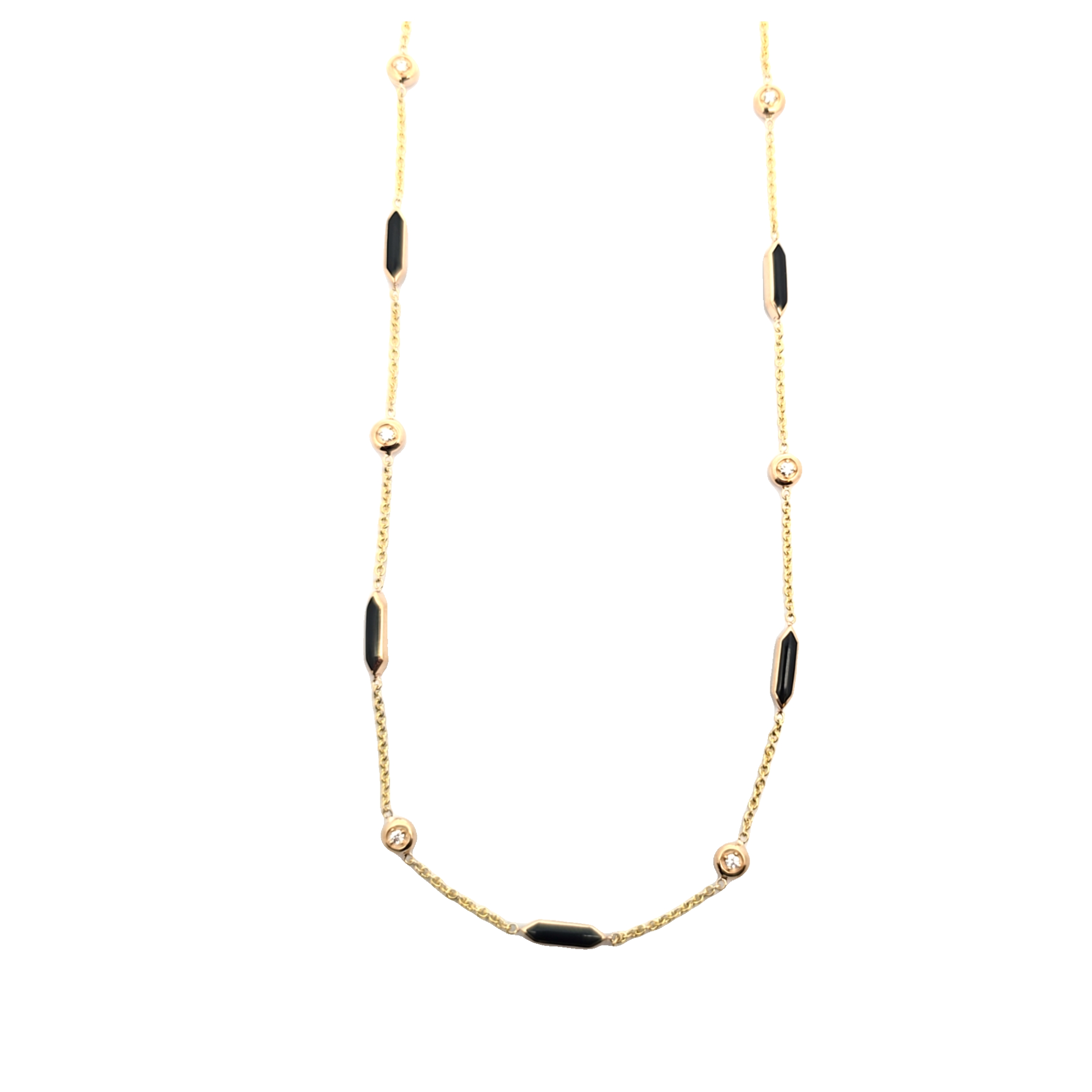 KABANA Bezel-set Diamond and Onyx Bar Link Chain Necklace l 22 inches