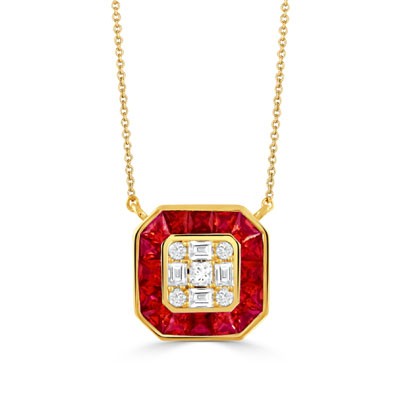 Ruby and Diamond Necklace in 18k Yellow Gold