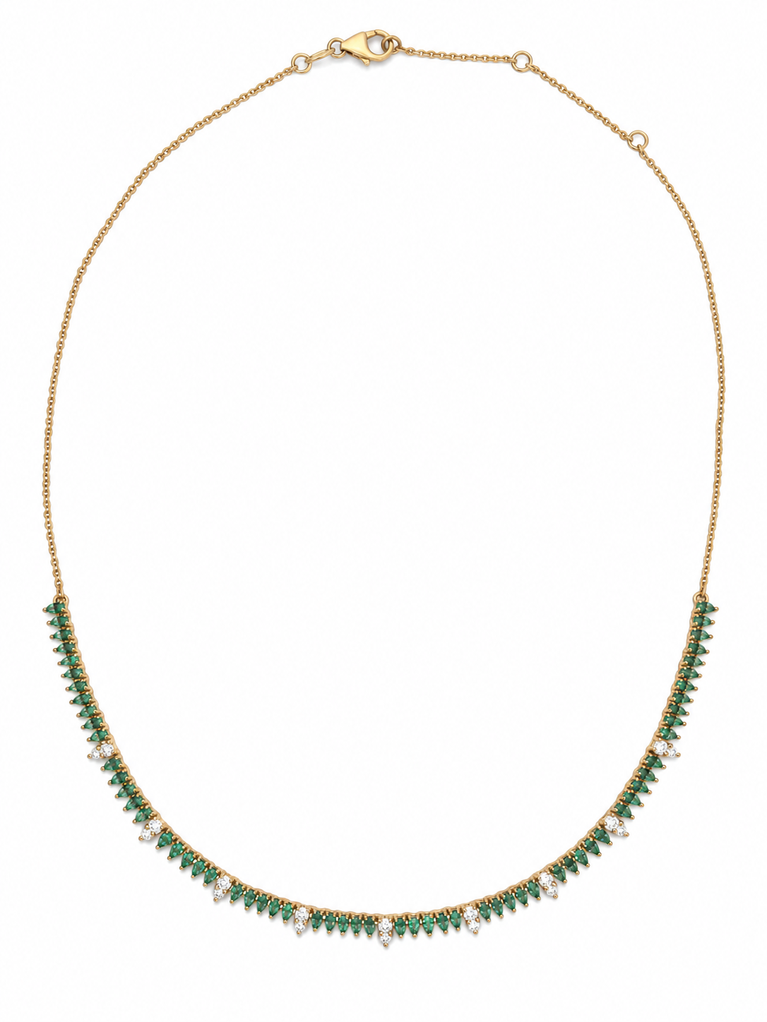 Yellow Gold Emerald & White Diamond Fringe Necklace l 18 inches
