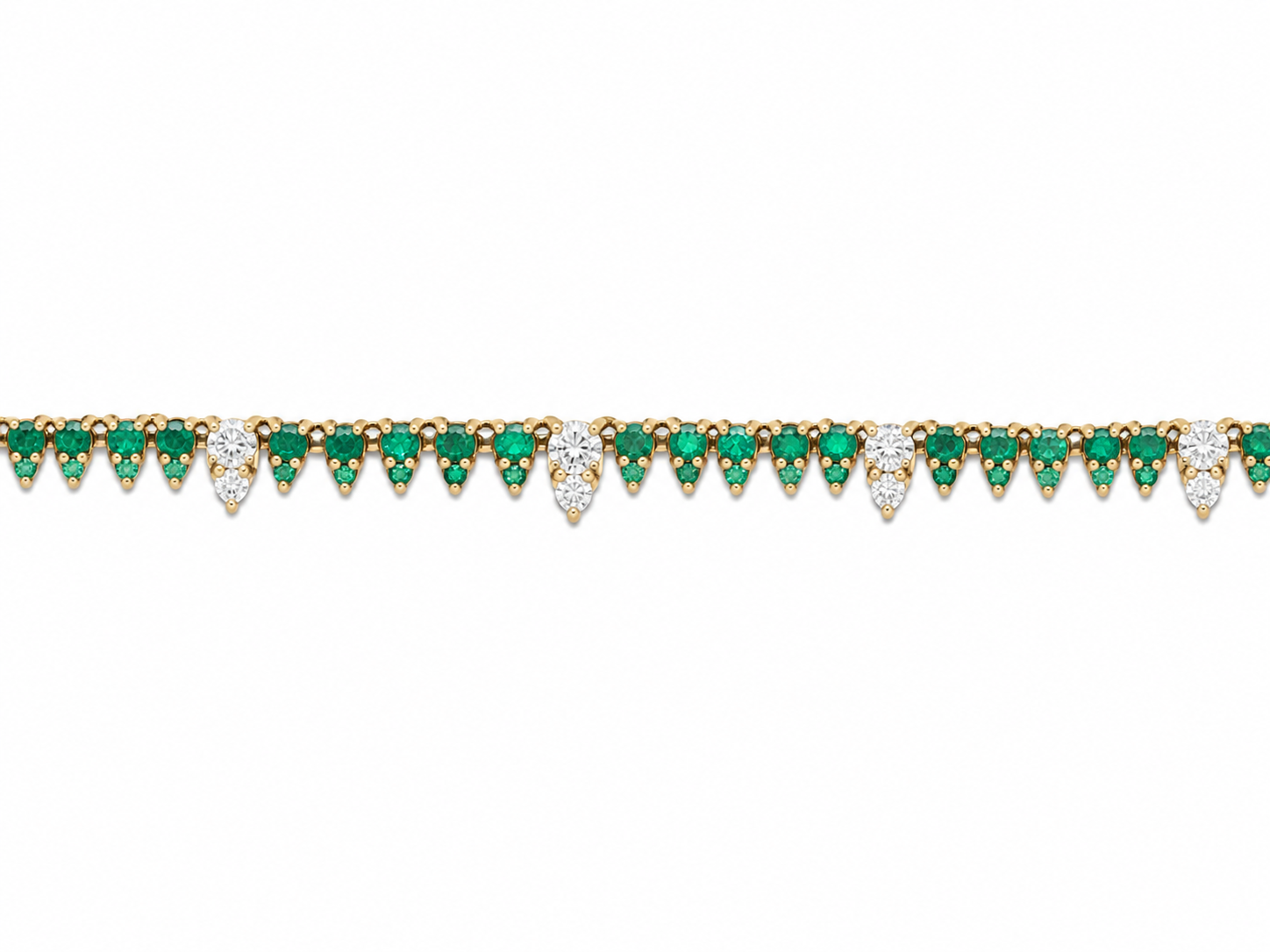 Yellow Gold Emerald & White Diamond Fringe Necklace l 18 inches