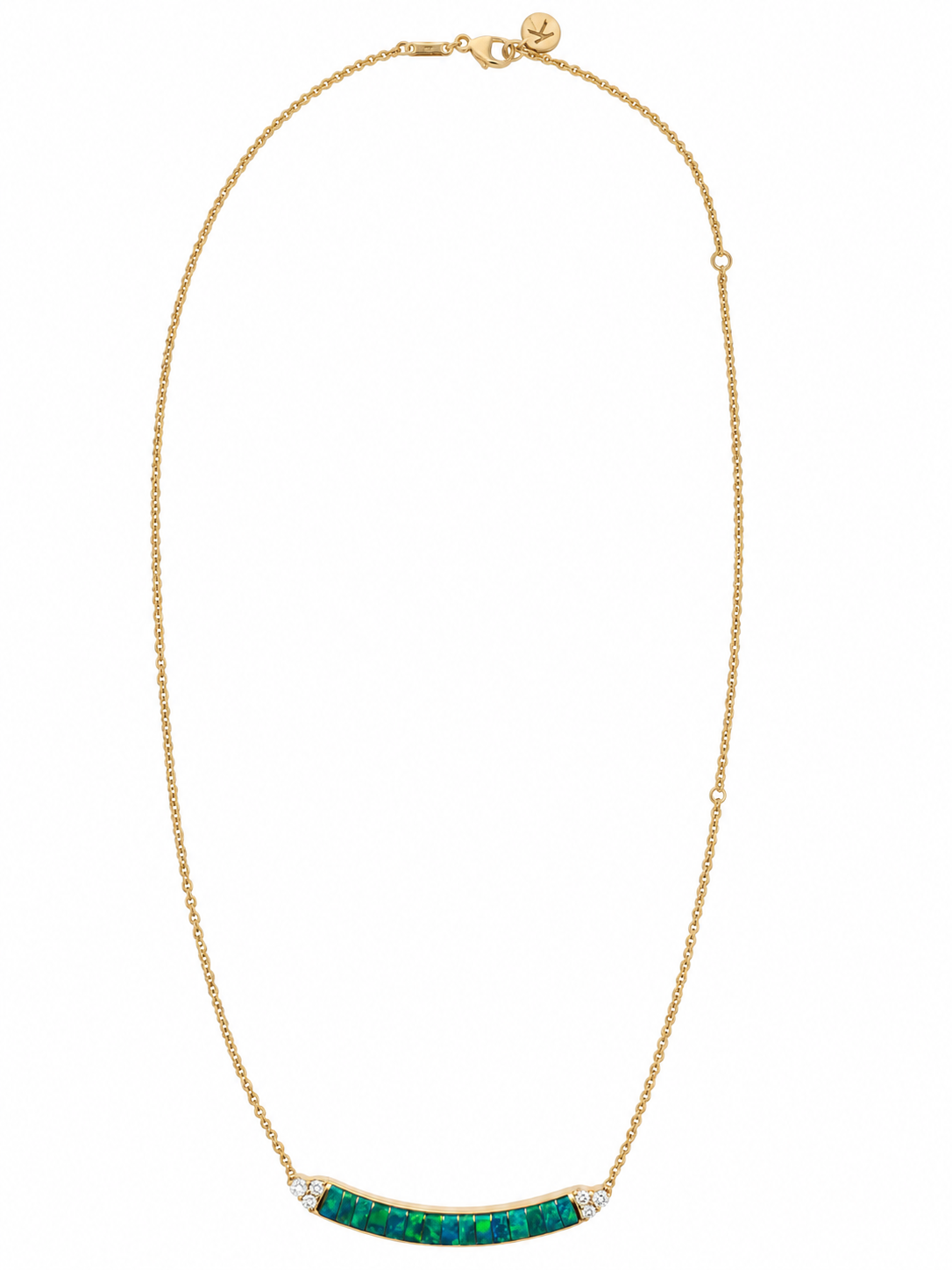 Opan & Diamond Curved Bar Necklace in 14k Yellow Gold l KABANA