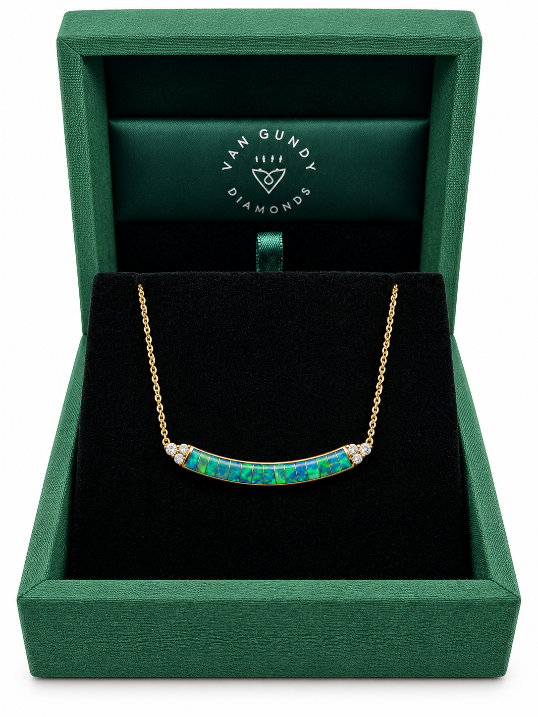 Opan & Diamond Curved Bar Necklace in 14k Yellow Gold l KABANA