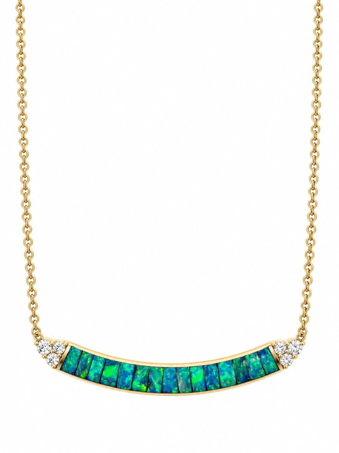 Opan & Diamond Curved Bar Necklace in 14k Yellow Gold l KABANA