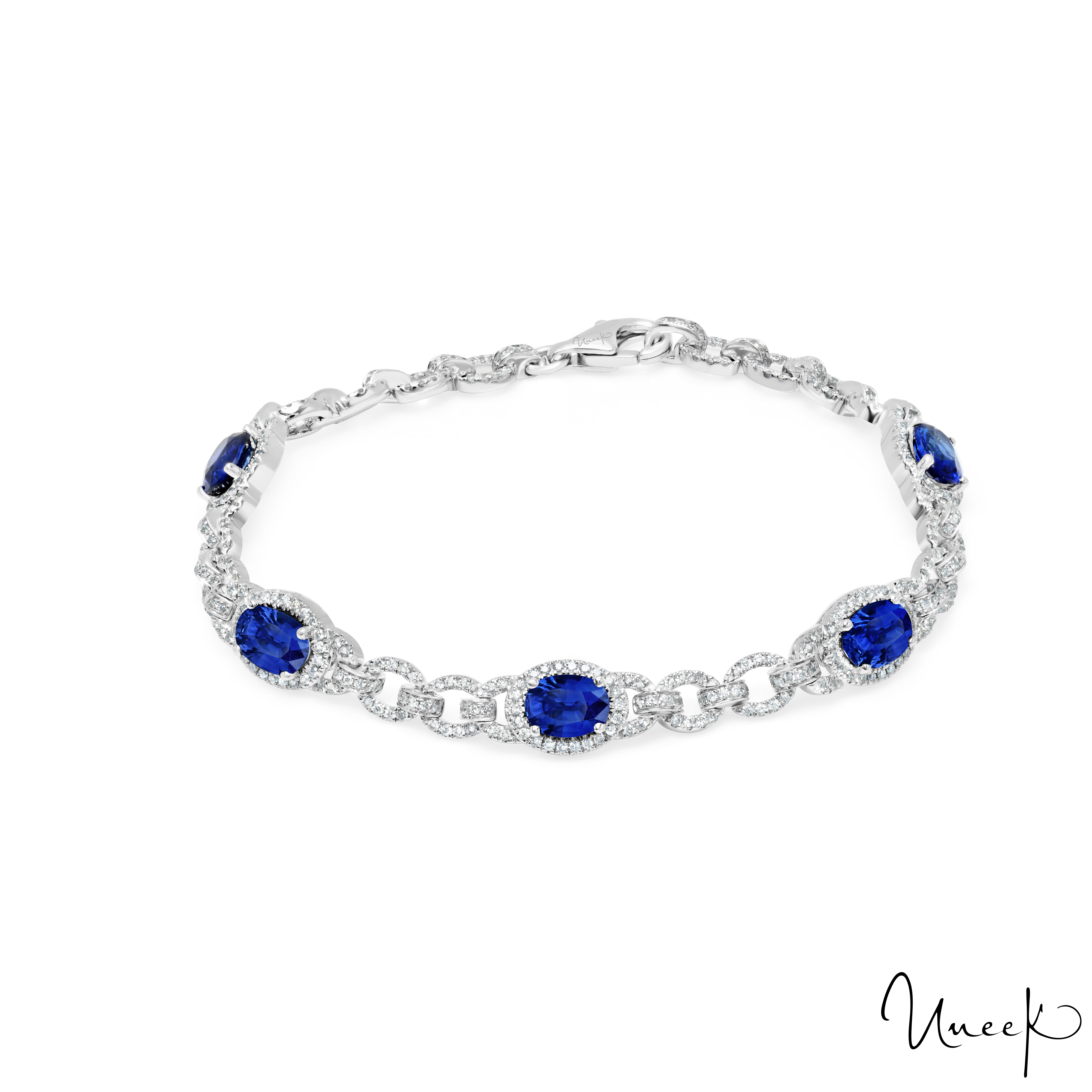 White Gold Blue Sapphire and Diamond Bracelet l Uneek
