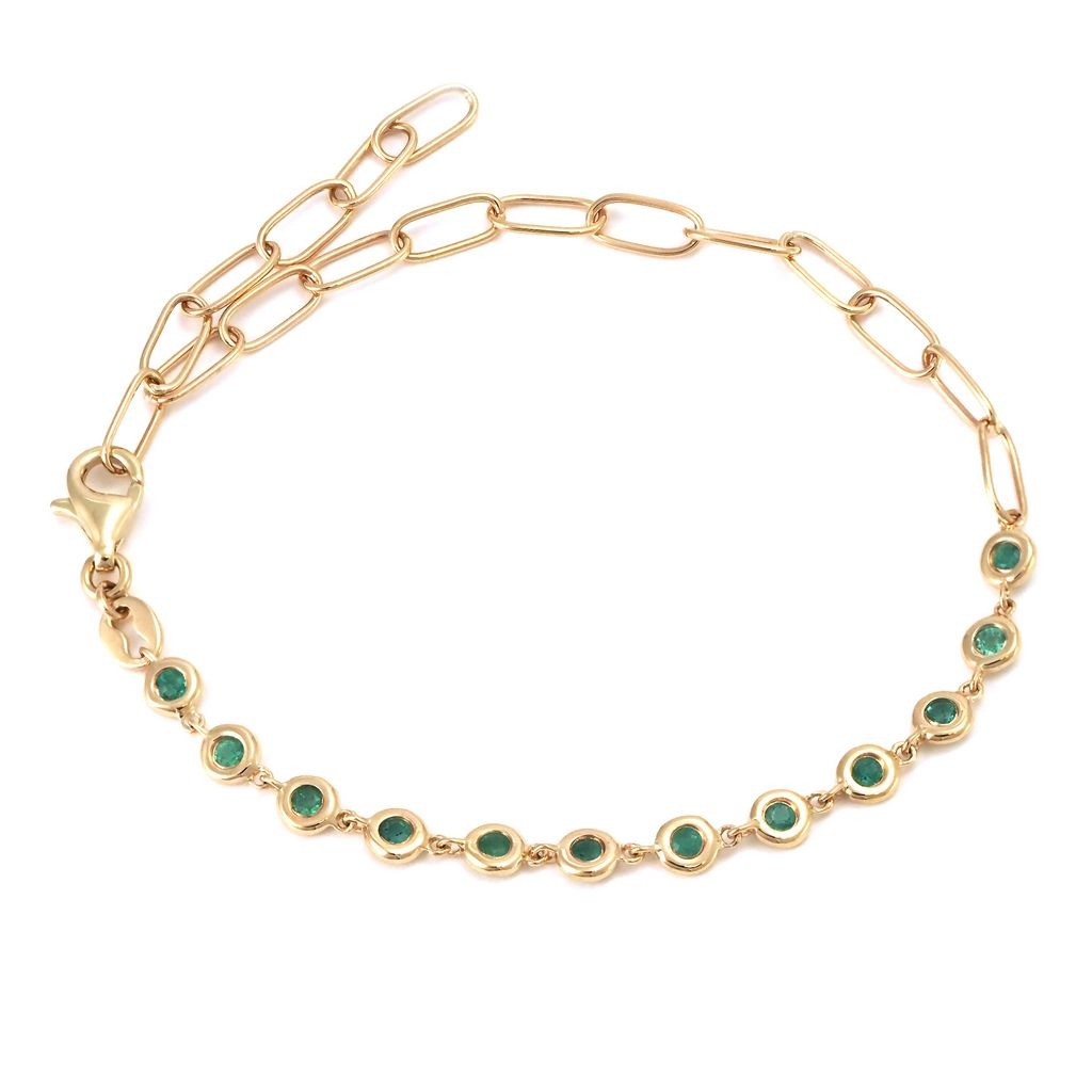 Bezel-set 1/3ctw Emerald Paperclip Link Bracelet l 7 inches