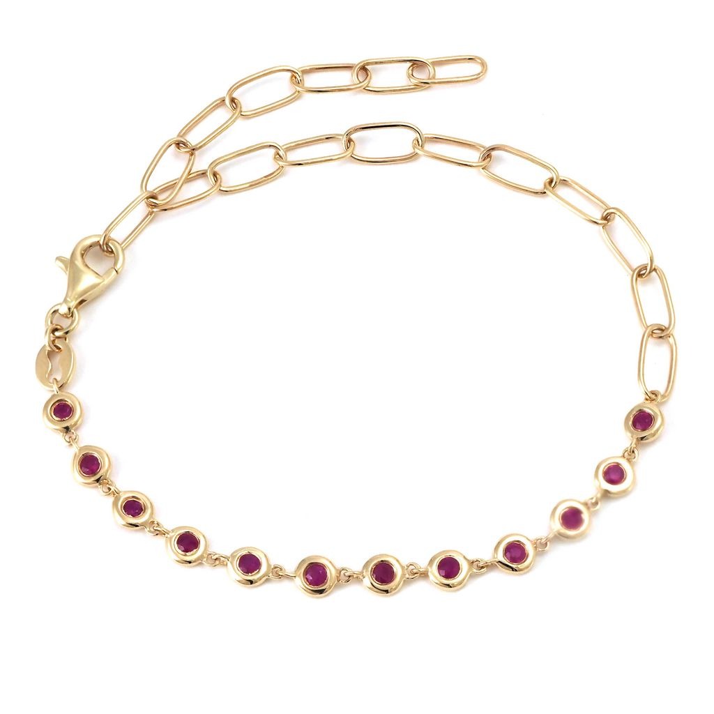 Bezel-set 2/5ctw Ruby Paperclip Link Bracelet l 7 inches