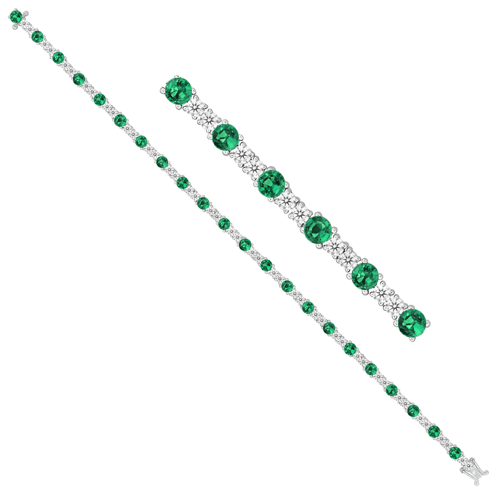 Emerald and 1 1/2ctw Diamond White Gold Tennis Bracelet l 7 inches