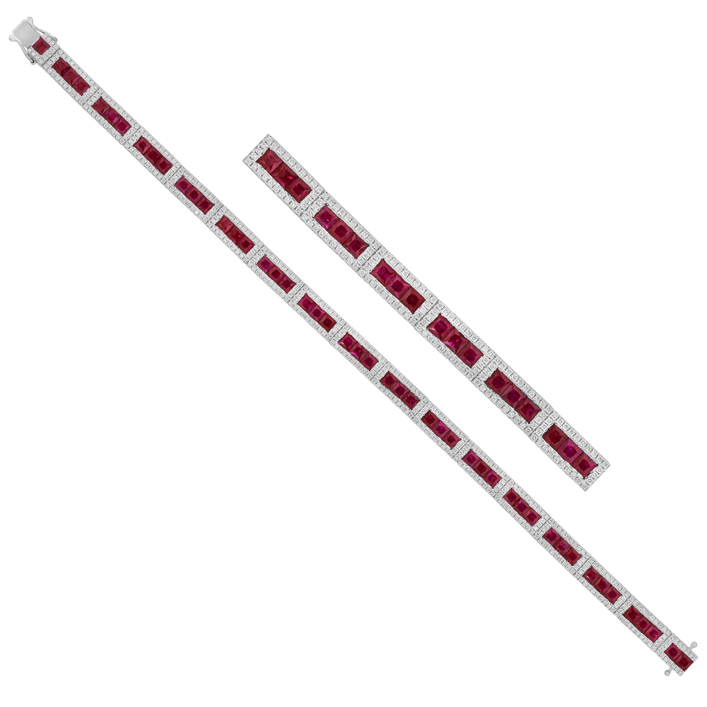 Ruby and 1 1/2ctw Diamond White Gold Bracelet l 7 inches