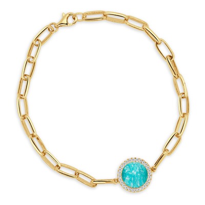 Yellow Gold 3/20ctw Diamond and Amazonite Paperclip Bracelet l DOVES