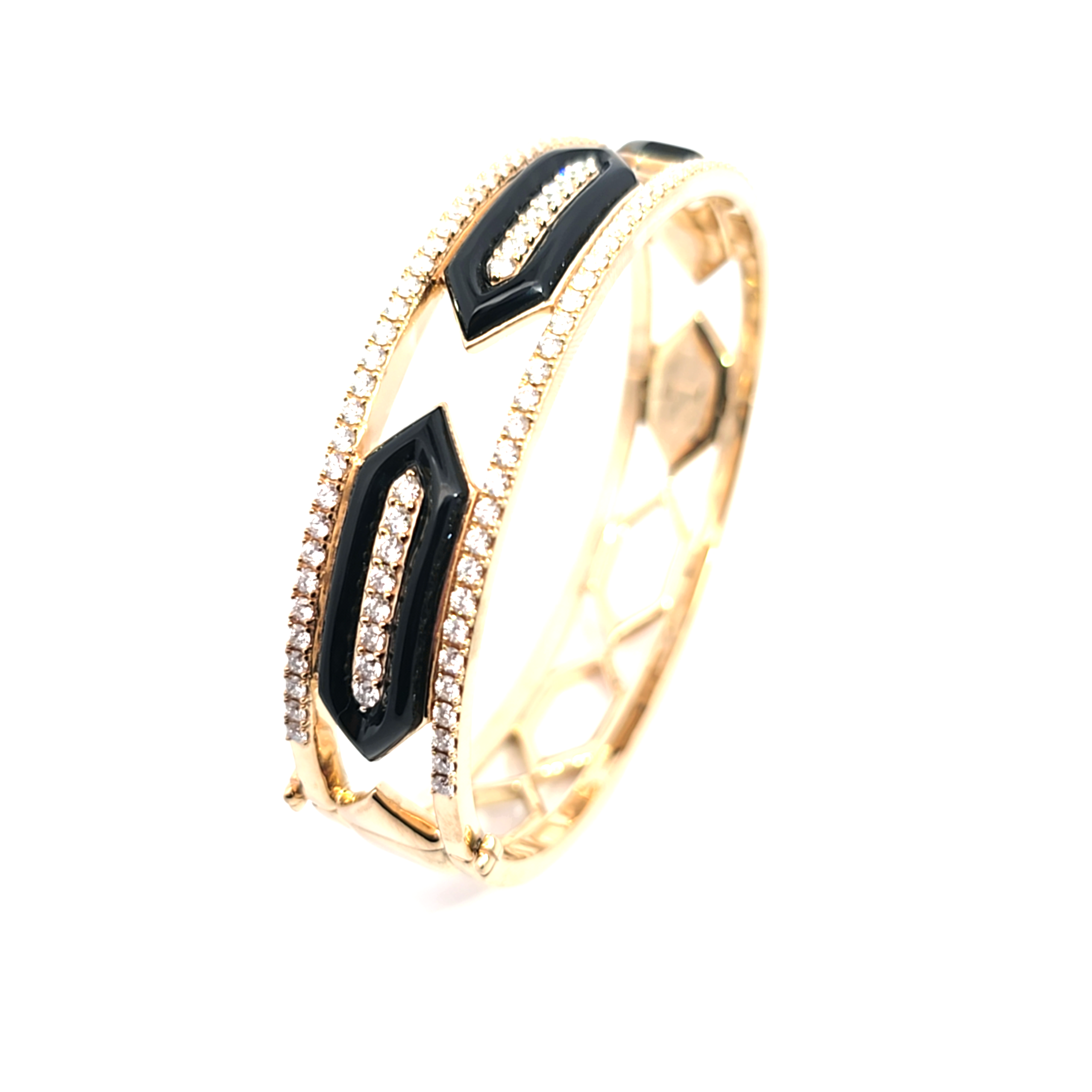 KABANA 3ctw Diamond and Black Onyx Yellow Gold Bangle Bracelet